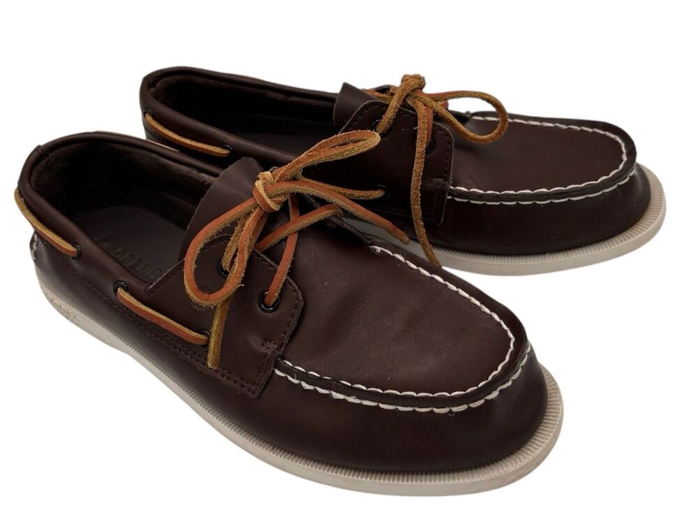 Sperry Kids Authentic Original 2-Eye Brown Leather Boat Shoes Size 4.5 Youth